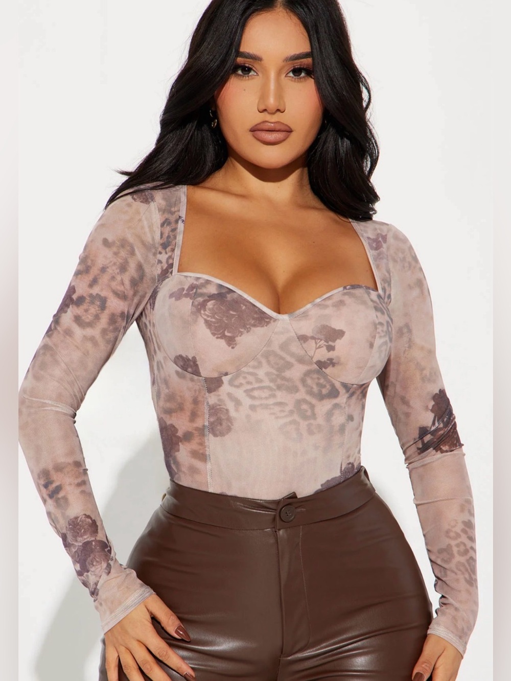 Wild Feeling Mesh Bodysuit Taupe Like New EUC